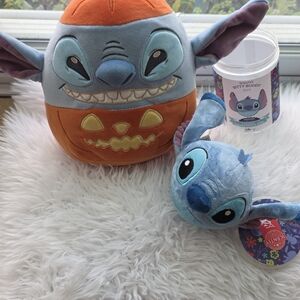 Disney Stitch Plush Pumpkin Pouch & Mini Plush - Blue & Orange